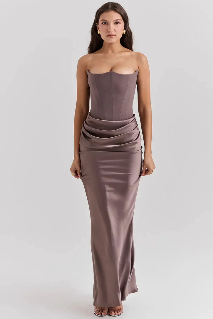 Womens Prom Maxi Dress with Corset Bodice Structured Fit