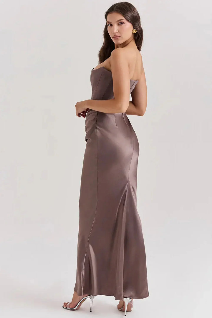 Womens Prom Maxi Dress with Corset Bodice Structured Fit