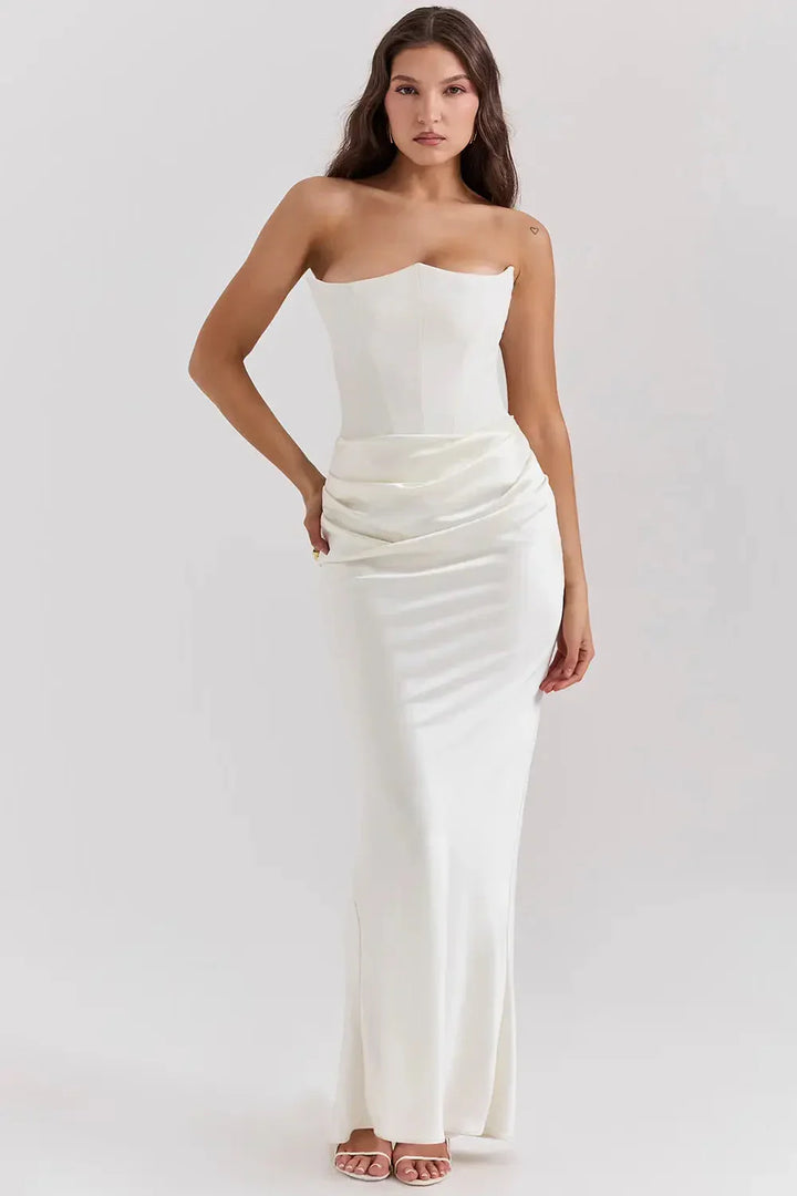 Womens Prom Maxi Dress with Corset Bodice Structured Fit