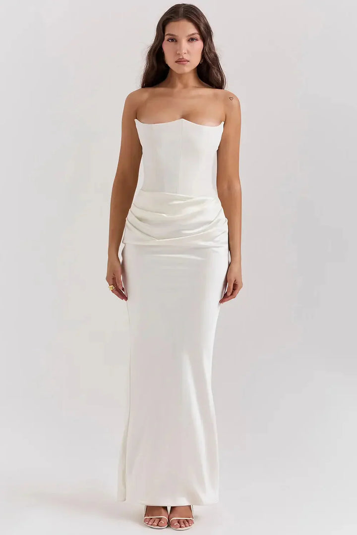 Womens Prom Maxi Dress with Corset Bodice Structured Fit