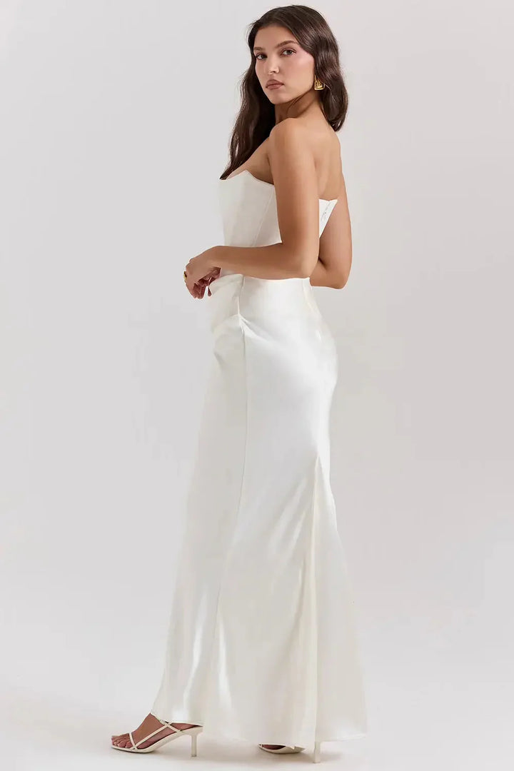 Womens Prom Maxi Dress with Corset Bodice Structured Fit