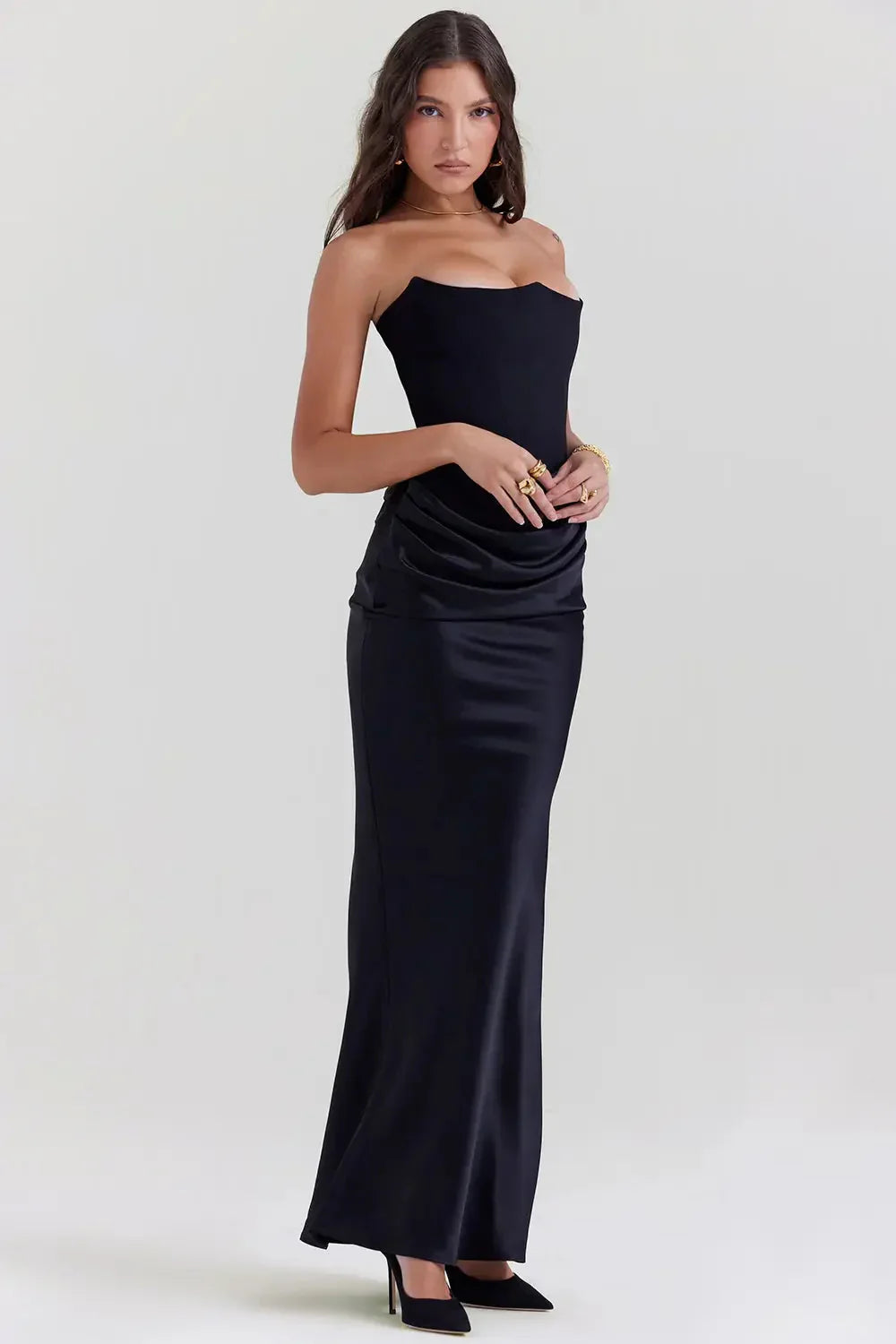 Womens Prom Maxi Dress with Corset Bodice Structured Fit
