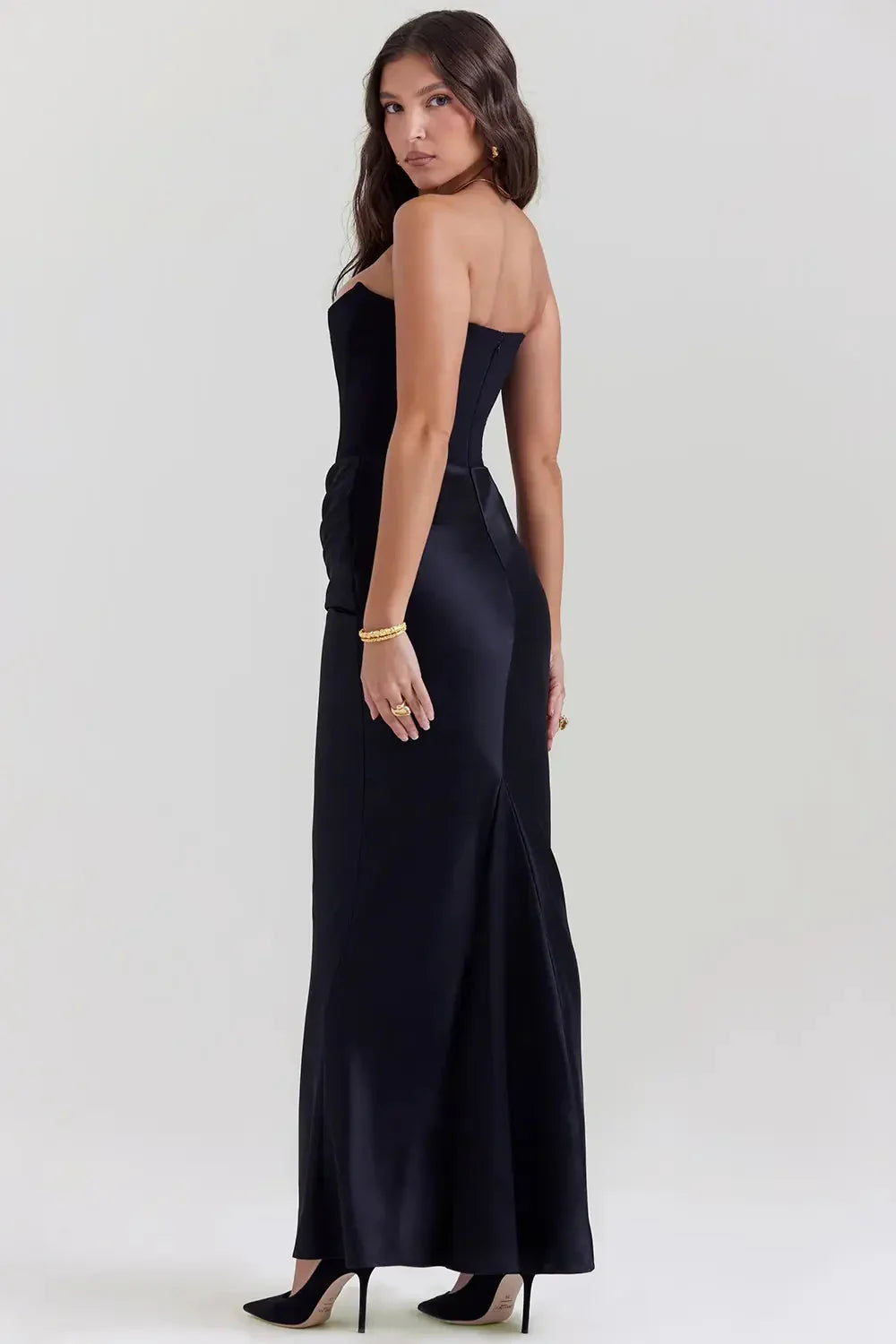 Womens Prom Maxi Dress with Corset Bodice Structured Fit