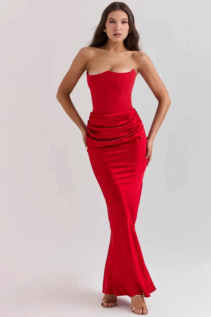 Womens Prom Maxi Dress with Corset Bodice Structured Fit
