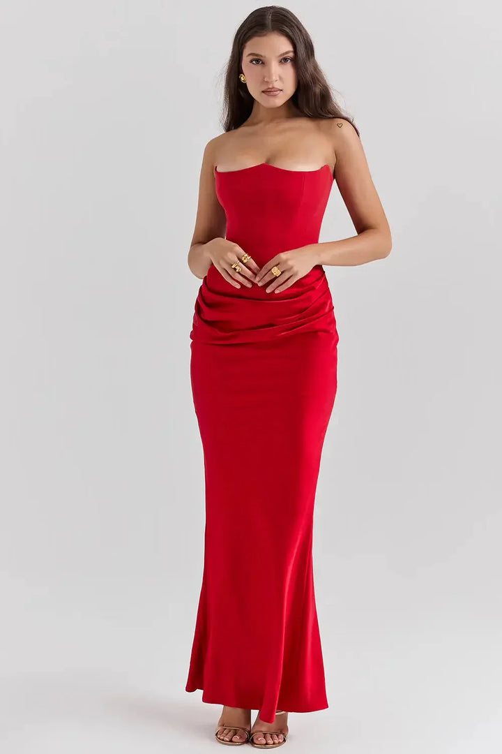 Womens Prom Maxi Dress with Corset Bodice Structured Fit