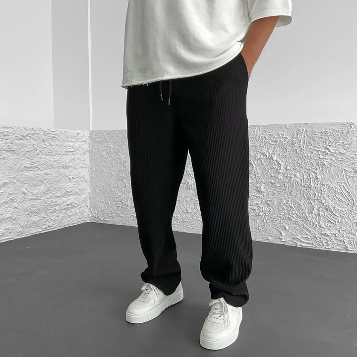Mens Casual Trousers Pinstripe Drawstring Waist Relaxed Fit