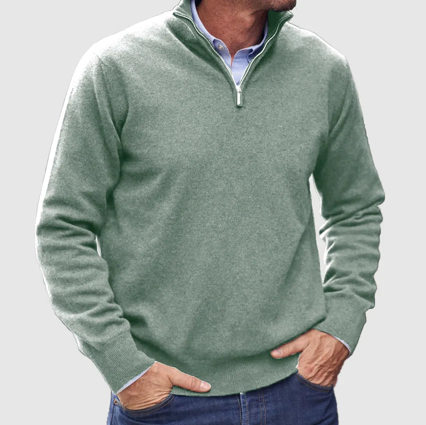 Mens Knit Pullover with Quarter Zip Smooth Fit