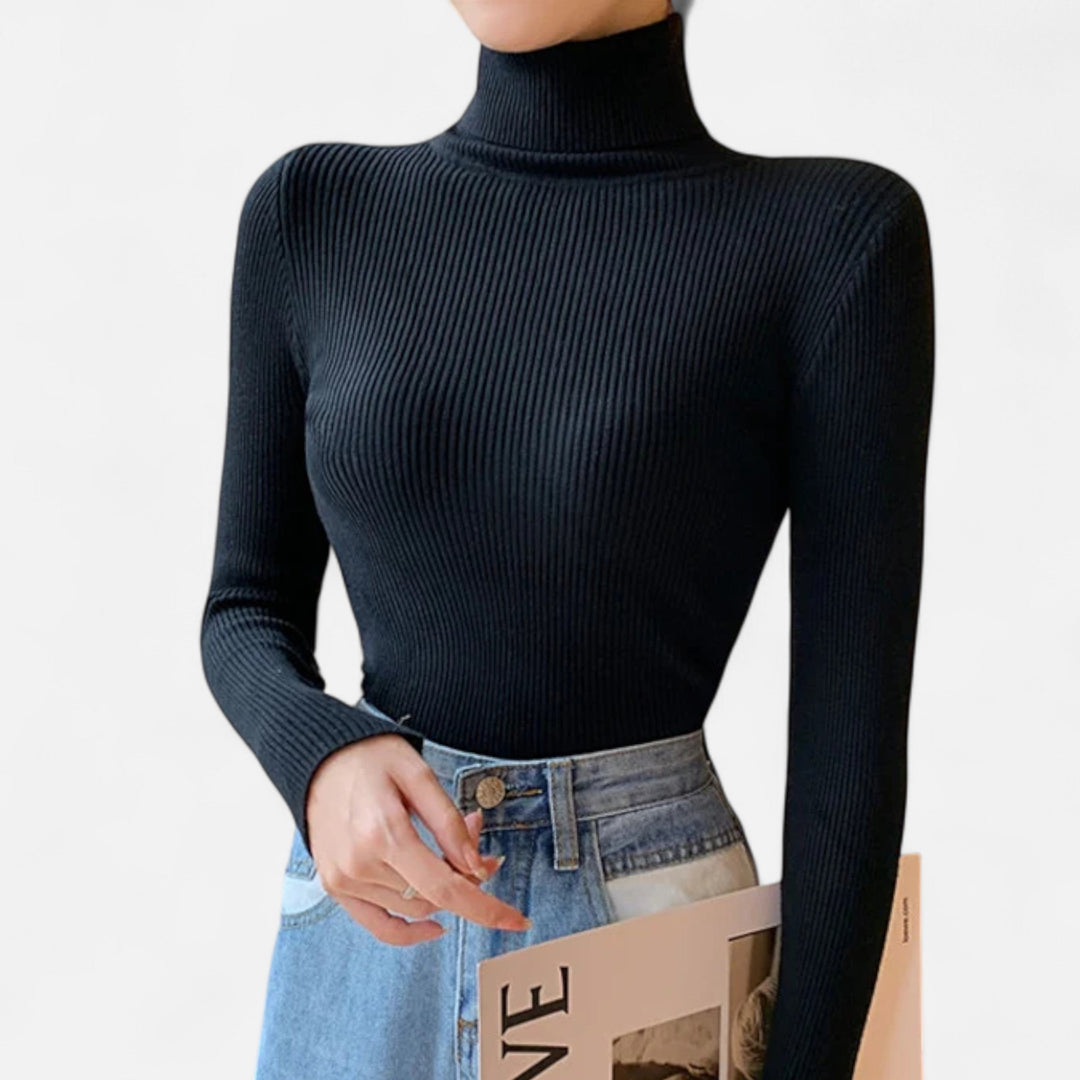 Womens Ribbed Knit Sweater Turtleneck Slim Fit