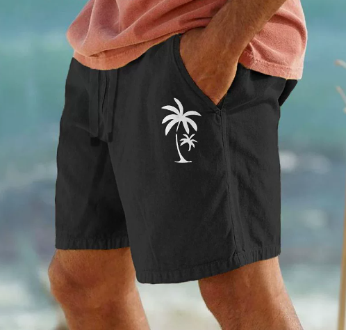 Womens Summer Shorts with Palm Embroidery Relaxed Fit
