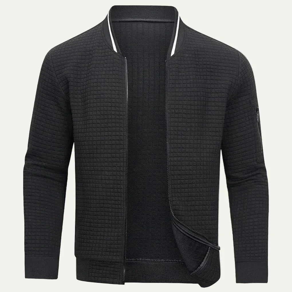 Mens Waffle Knit Sweatshirt Full Zip Casual Fit - BritishMode