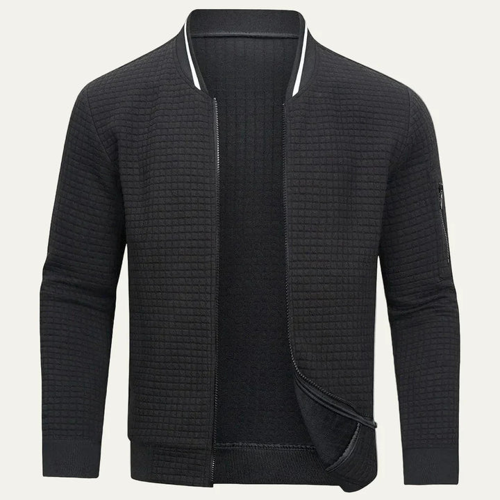 Mens Waffle Knit Sweatshirt Full Zip Casual Fit - BritishMode