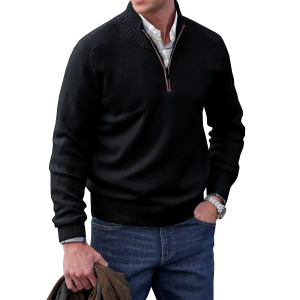 Mens Quarter Zip Pullover with Shoulder Seam Detail