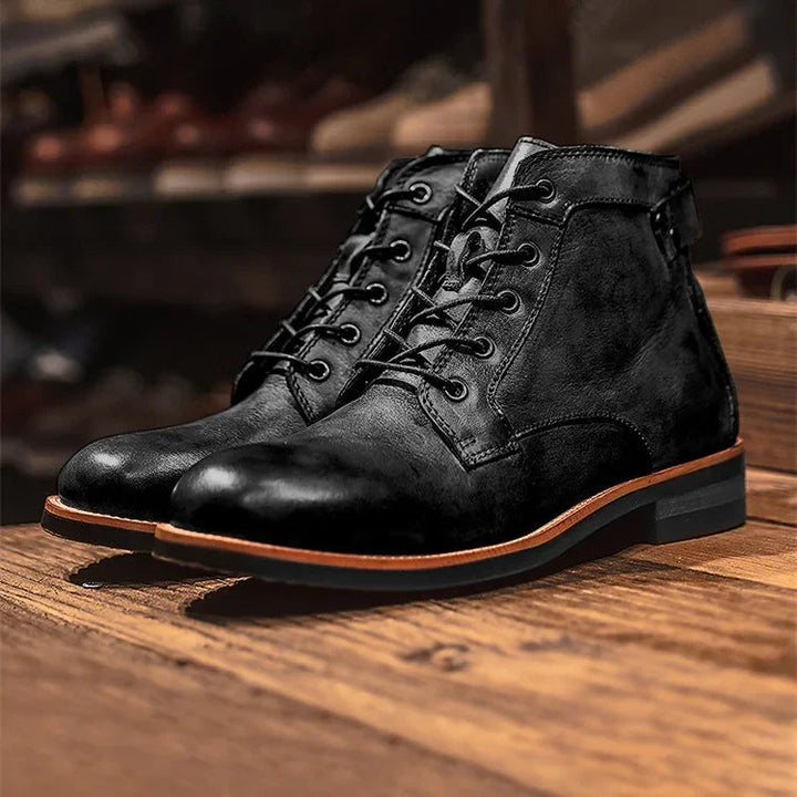 Mens Leather Ankle Boots Lace-Up Vintage Style