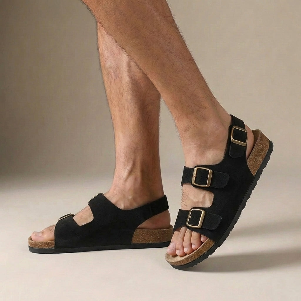 Mens Orthopedic Slingback Sandals Cork Sole Buckle Closure