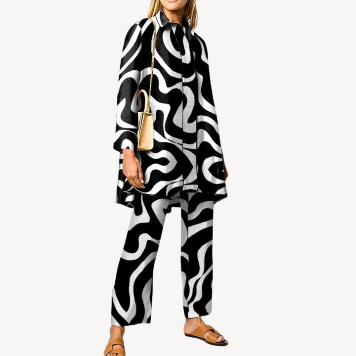 Womens Co-Ord Set with Abstract Print Relaxed Fit - BritishMode