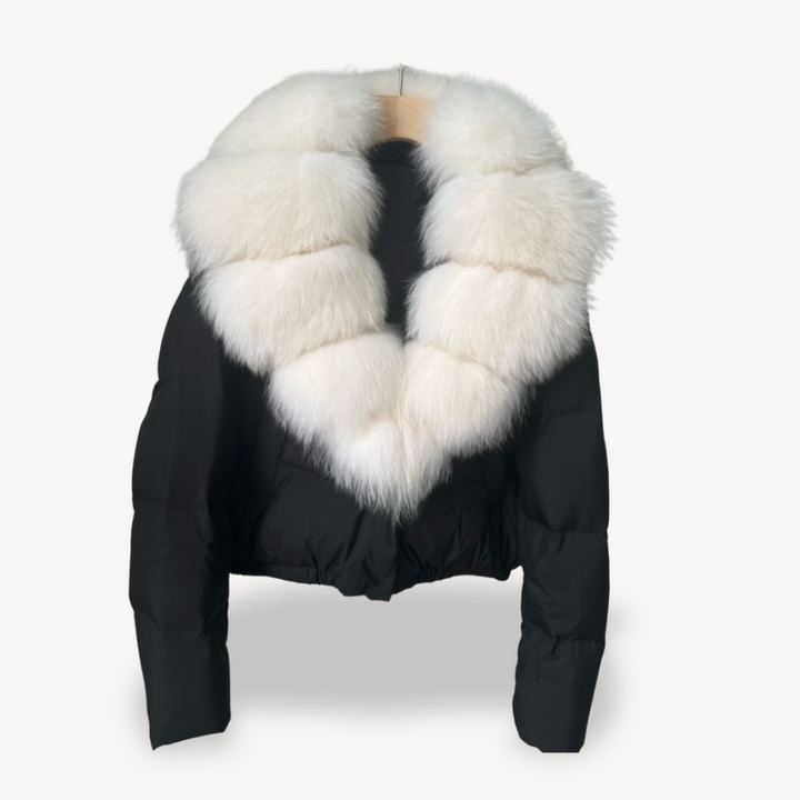 Womens Puffer Jacket with Faux Fur Collar Winter Fit