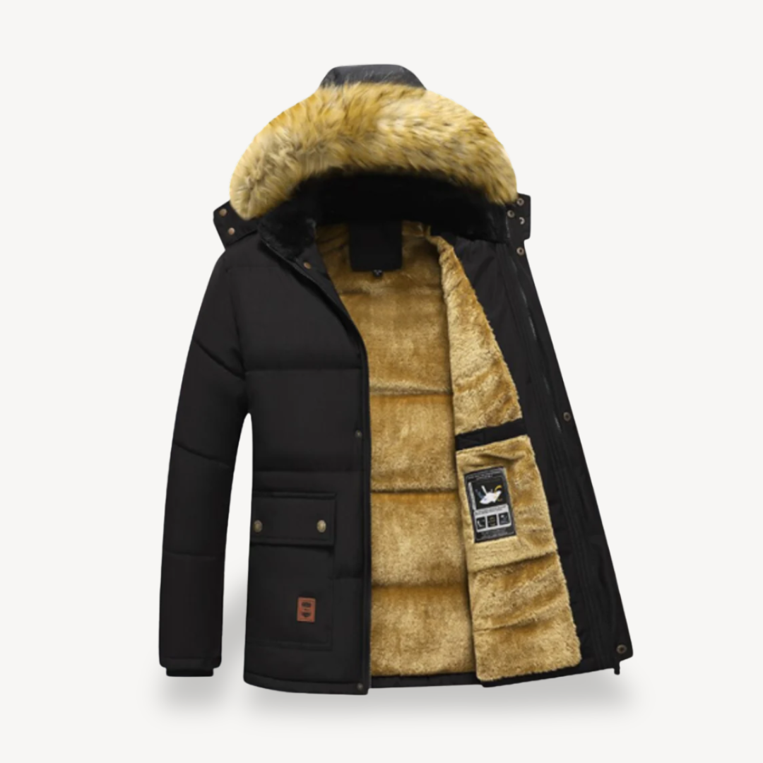 Mens Parka Jacket Faux Fur Lined Regular Fit