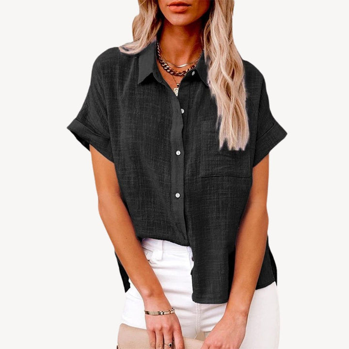 Womens Linen Shirt Short Sleeve Relaxed Fit - BritishMode