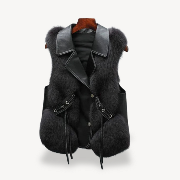 Womens Faux Leather Vest with Faux Fur