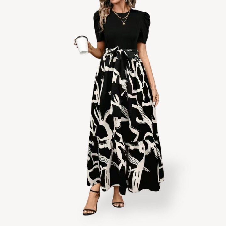 Womens Casual Maxi Dress Short Sleeve Belted Fit