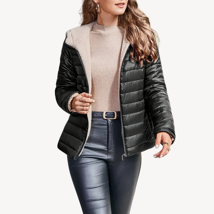 Womens Puffer Jacket Sherpa Lining Zipper Closure