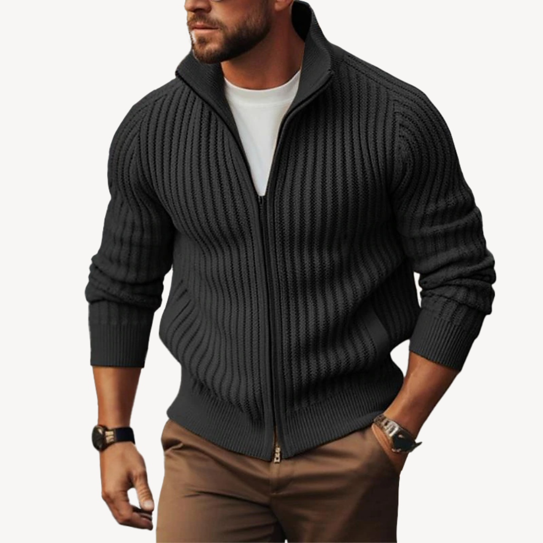 Mens Sweater Jacket Ribbed Zip-Up