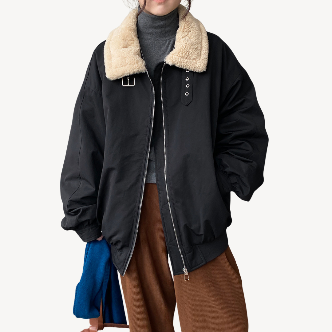 Womens Puffer Jacket with Shearling Collar - BritishMode