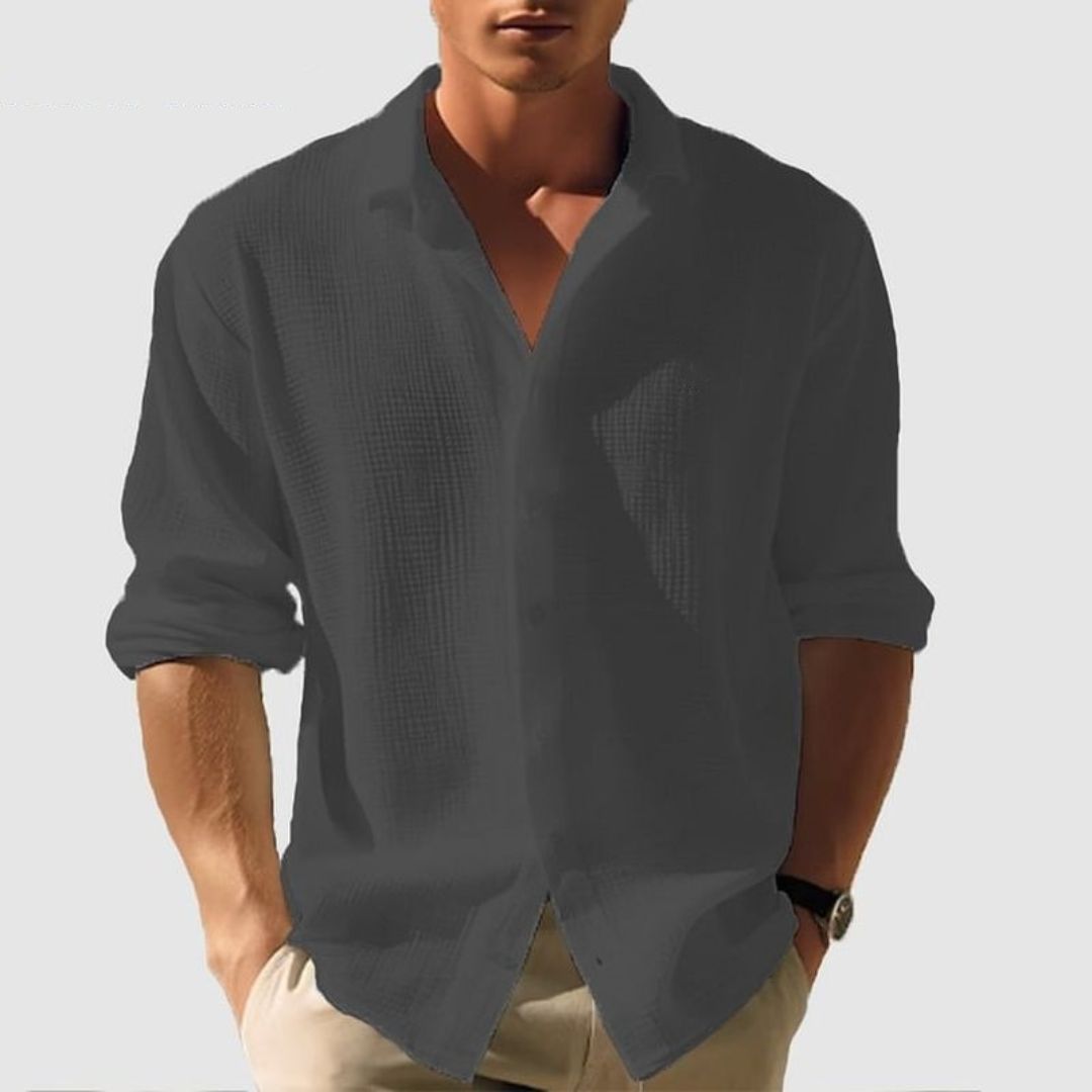 Mens Cotton Shirt Relaxed Fit Long Sleeve