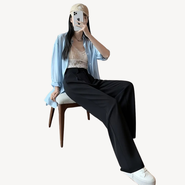 Womens Wide-Leg Pleated Pants Relaxed Fit