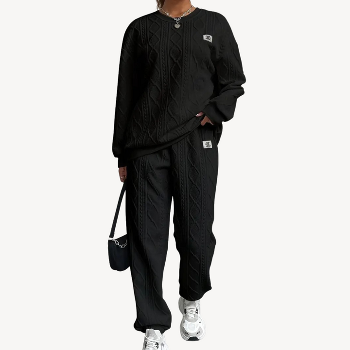 Womens Cable Knit Sweater and Pants Set Relaxed Fit