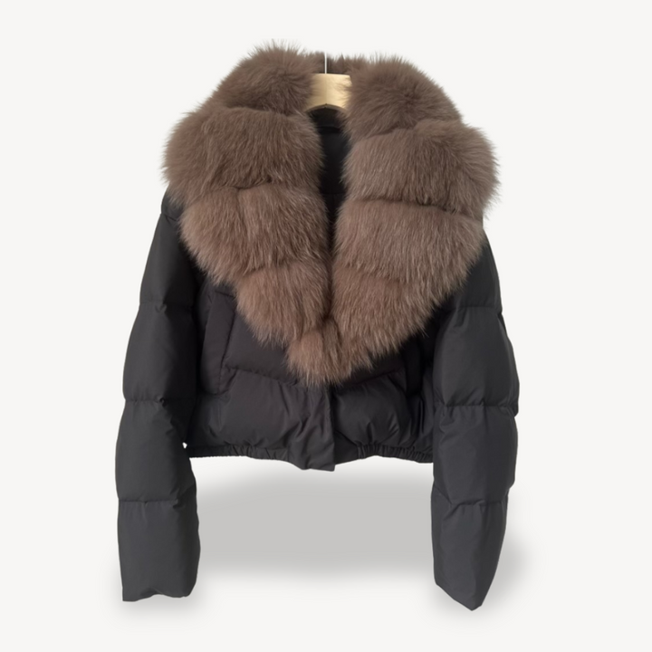Womens Puffer Jacket with Faux Fur Collar Winter Fit