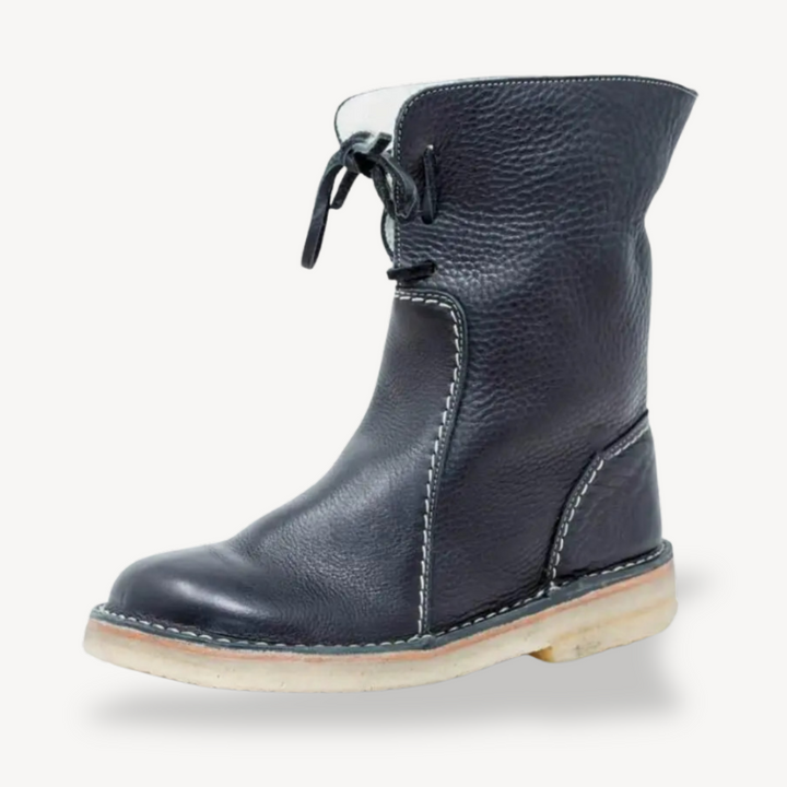 Womens Orthopedic Leather Ankle Boots Adjustable Lace-Up