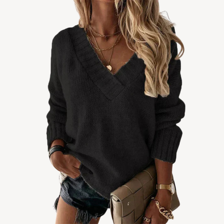 Womens Knit Pullover Sweater V-Neck - BritishMode