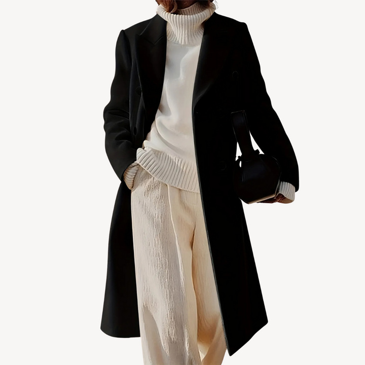 Womens Double-Breasted Coat Wool Blend Classic Fit - BritishMode