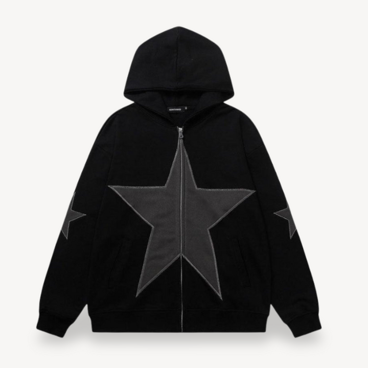 Mens Zip-Up Hoodie with Star Pattern Regular Fit