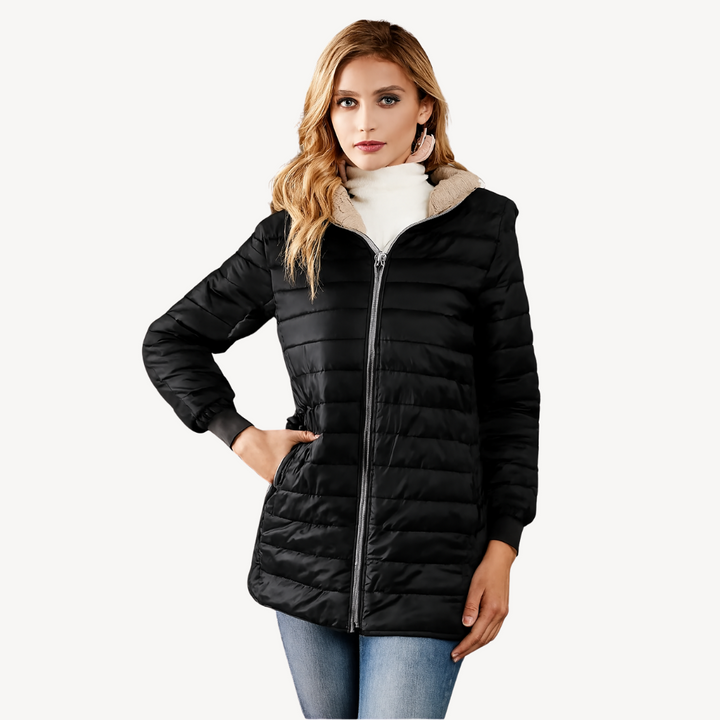 Womens Quilted Jacket with Faux Fur Lining Hooded