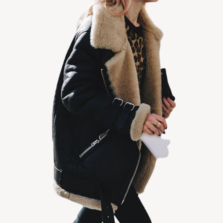 Womens Biker Jacket Shearling Lined Classic Fit - BritishMode