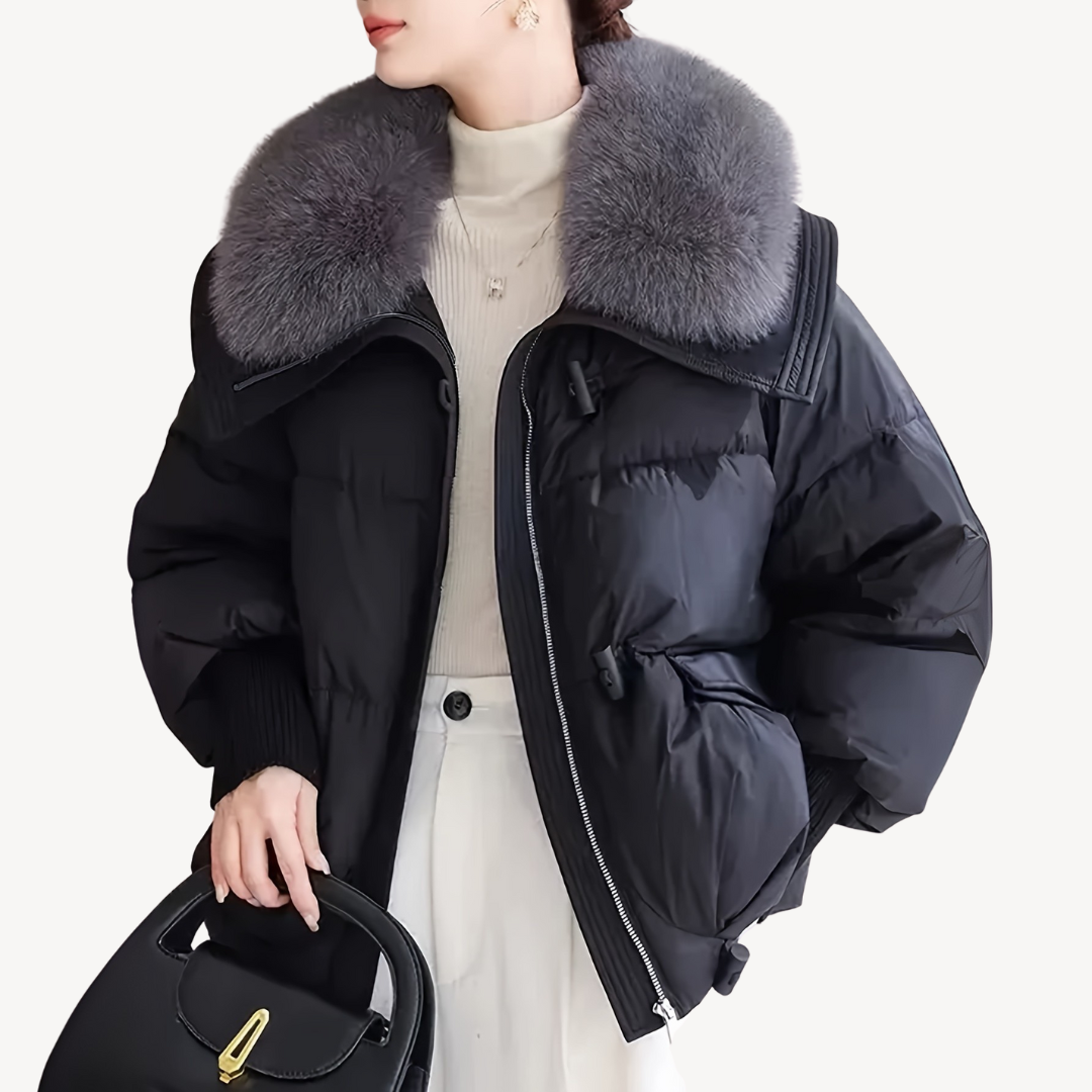 Womens Puffer Jacket with Faux Fur Collar