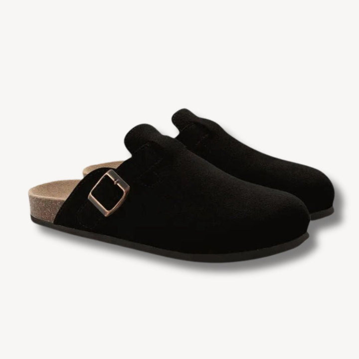 Unisex Suede Clogs with Buckle Closure