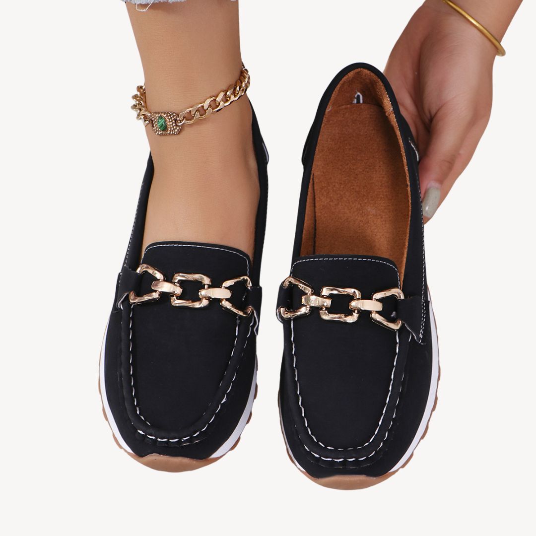 Womens Orthopedic Suede Loafers with Chain Detail - BritishMode