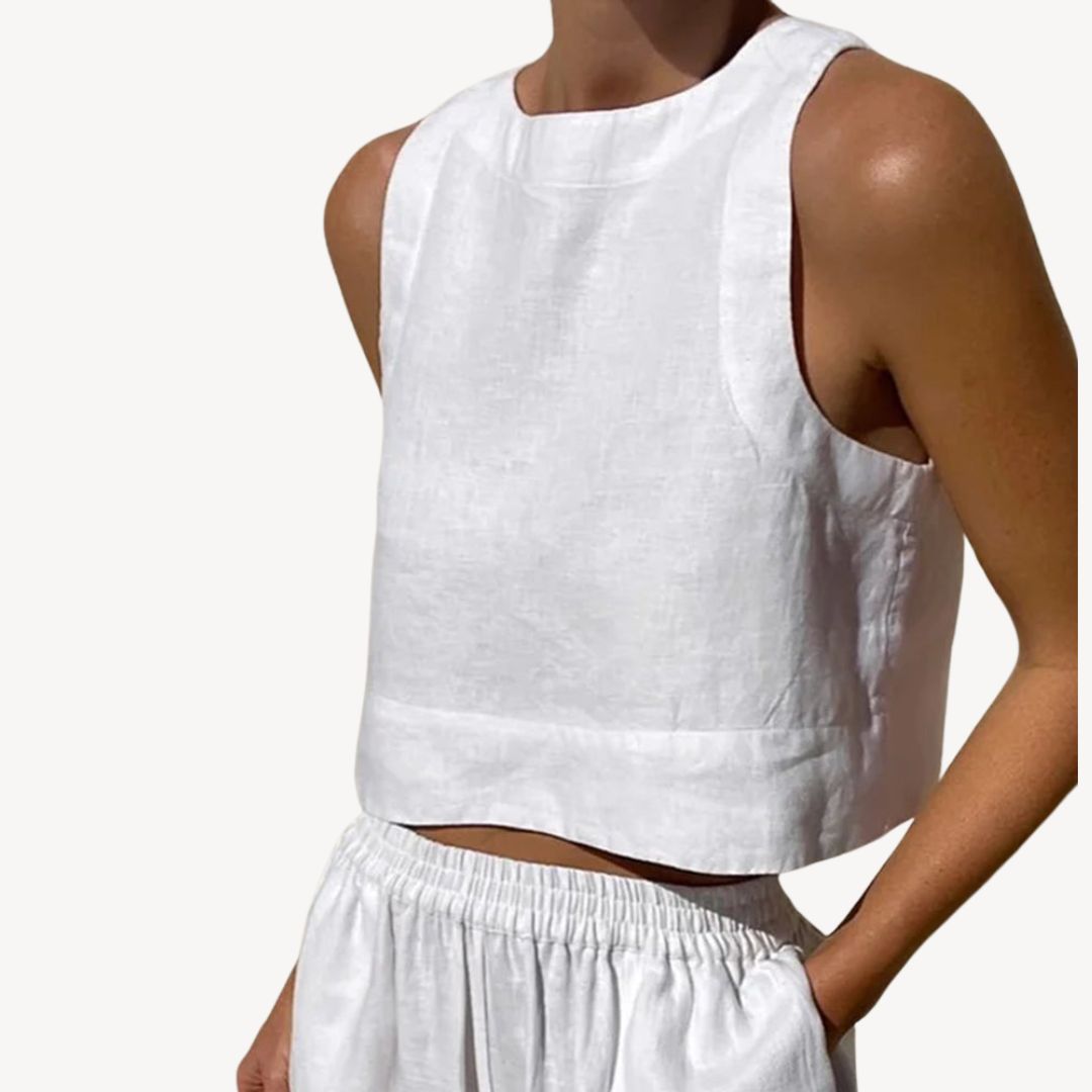 Womens Linen Sleeveless Tank Top and Wide Leg Pants Set