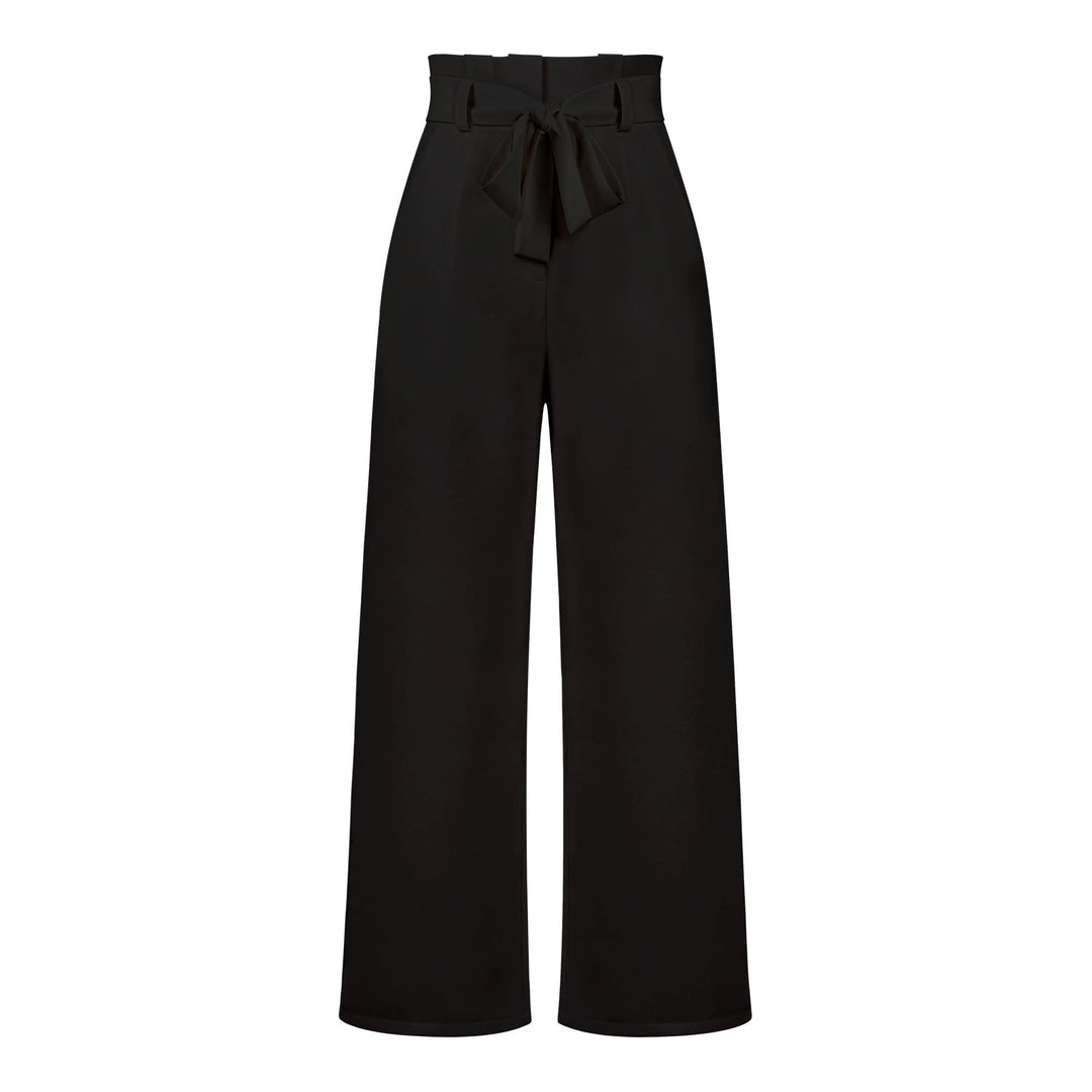 Womens High-Waisted Trousers with Tie Waist Relaxed Fit