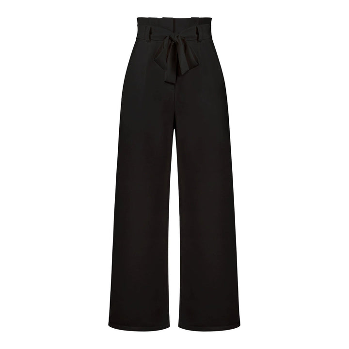 Womens High-Waisted Trousers with Tie Waist Relaxed Fit