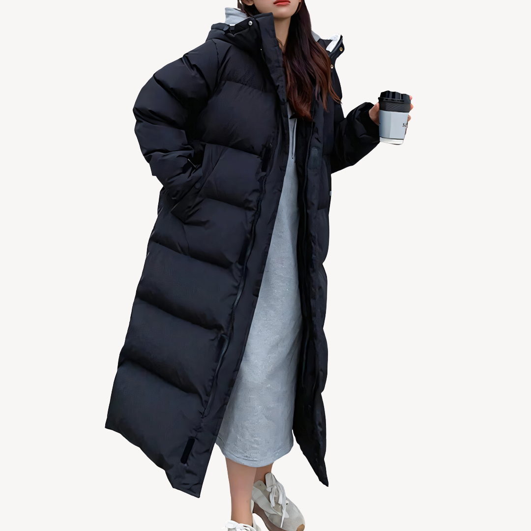 Womens Long Puffer Coat Hooded Insulated Winter Jacket - BritishMode