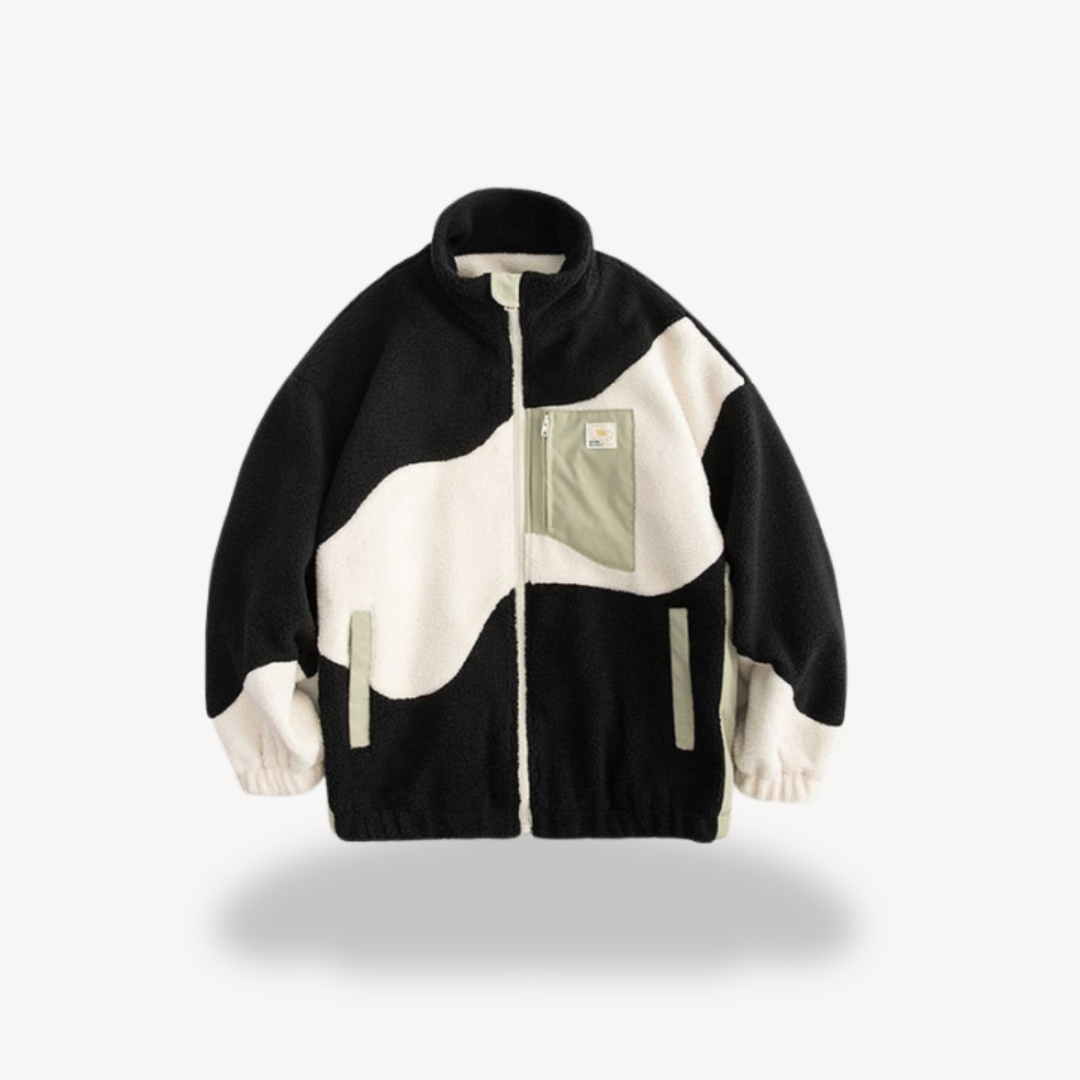 Mens Fleece Zip-Up Jacket Colorblock Design
