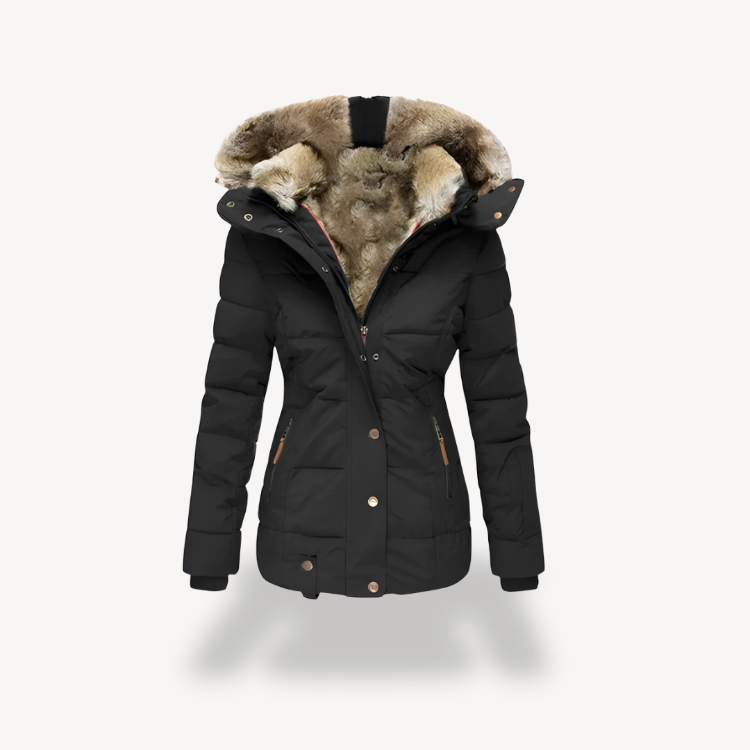 Womens Quilted Parka with Faux-Fur Detachable Hood - BritishMode