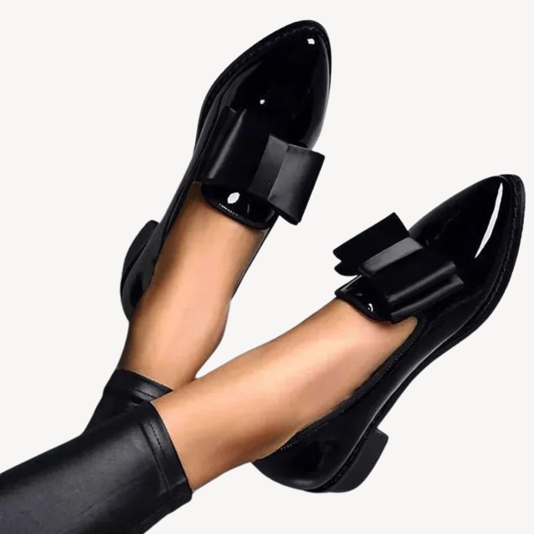 Womens Orthopedic Loafers Patent Leather Bow Detail