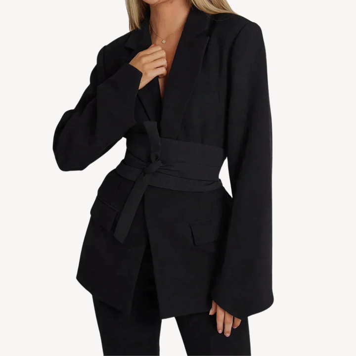 Womens Blazer with Belt Tailored Suit Jacket - BritishMode