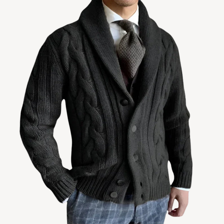 Mens Cable Knit Cardigan with Shawl Collar - BritishMode