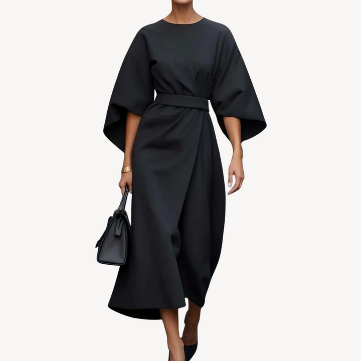 Womens Midi Dress Cotton Belted Fit